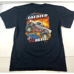 VTG 90s American Soldier Home of the Free Monster Truck Shirt Size Large USA